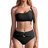 MOOSLOVER Women One Shoulder Bikini Sets High Waisted Two Piece Swimsuits Modest Bathing Suit