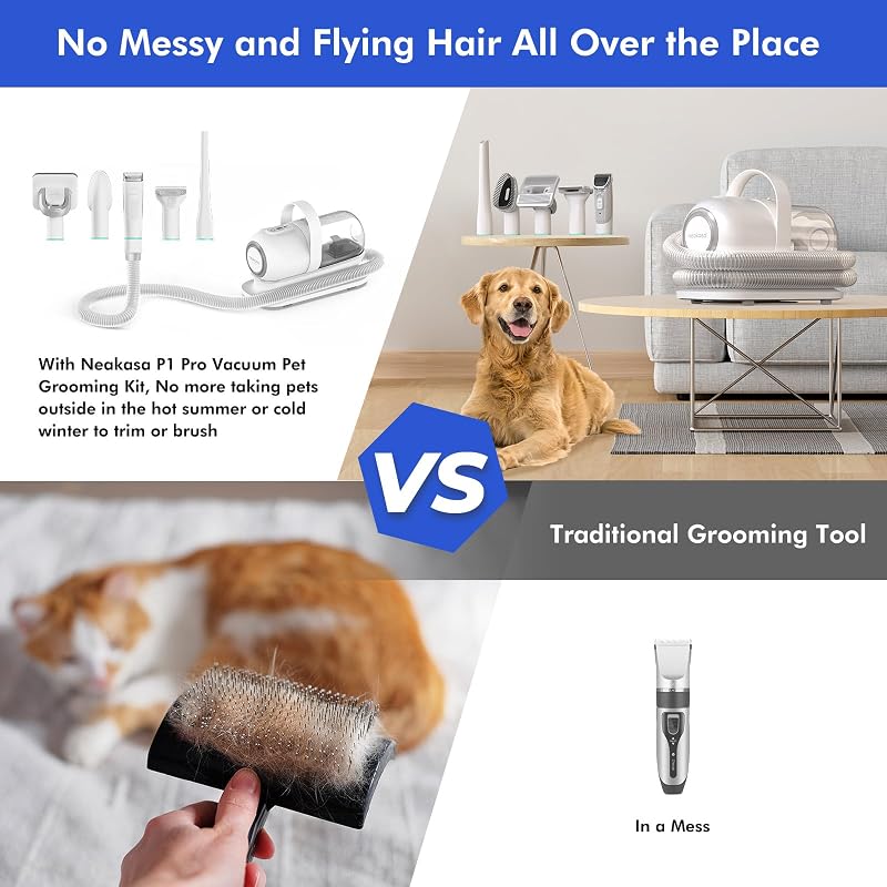 Cortapelos Perros y Gatos con aspirador pelos mascotas, 99% Succión de Pelo, Maquina cortar pelo Silenciosa, 5 herramientas de belleza - cepillos para gatos y perros