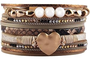 GelConnie Leather Wrap Bracelet Boho Cuff Bracelets Crystal Leather Bracelet Magnetic Multi Strand Bracelets Bohemian Bracelet Leather Wristbands Bangle Jewelry for Women Teen Wife Mother