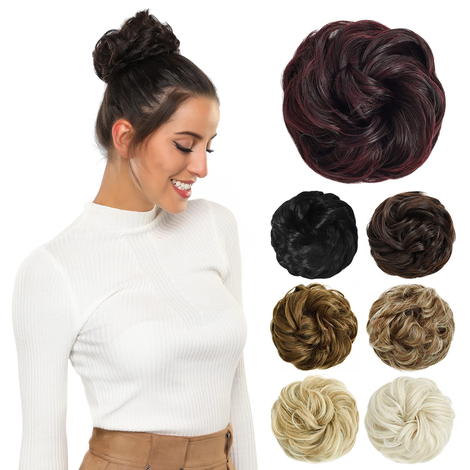 Yamel Messy Bun Hair Pieces for Women Hair Bun Extension Natural Black in Burgundy Updo Curly Messy Bun Scrunchie — image 1