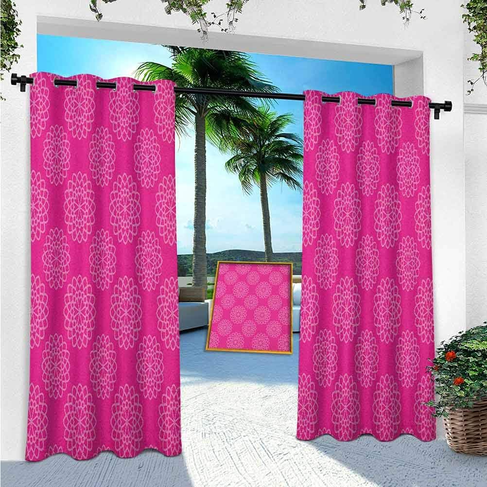 YUAZHOQI Hot Pink Outdoor Curtains, Geometrical Abstract Flower Motifs