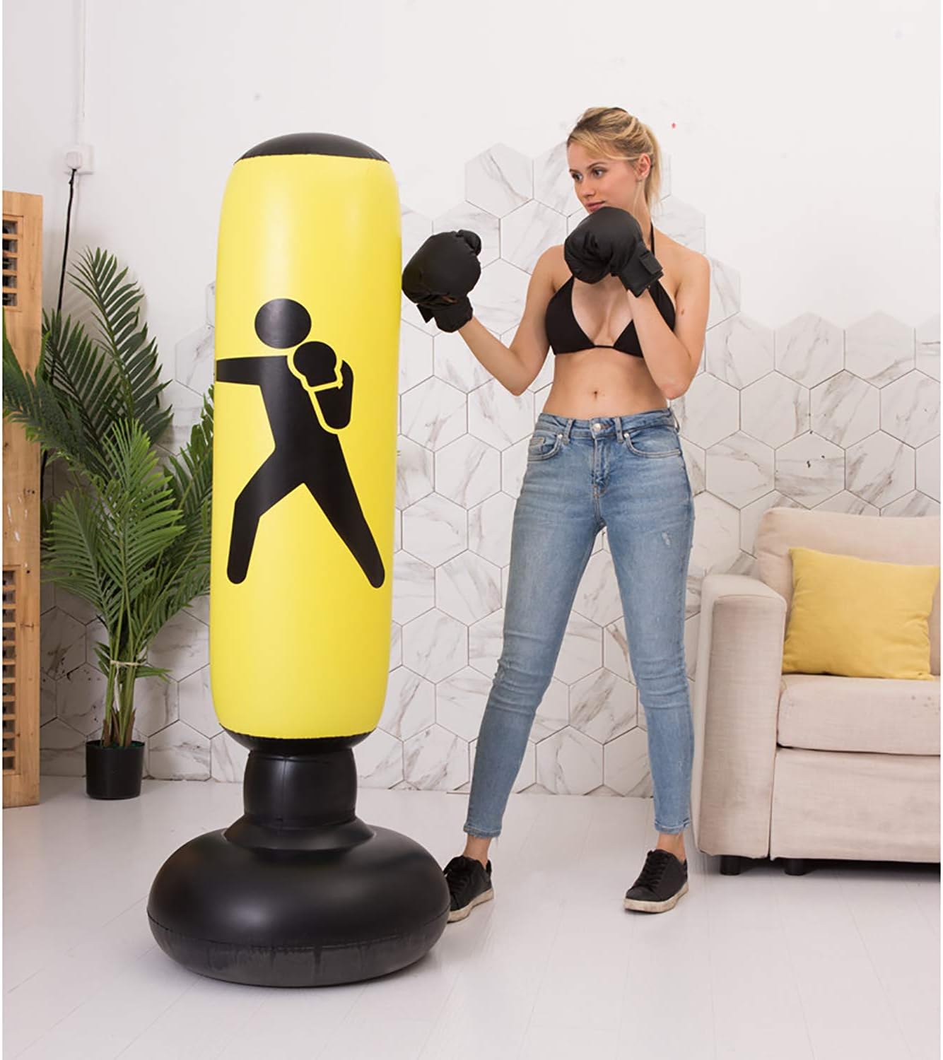 BOOMGROO Inflatable Punching Body Bag with Stand, Boxing Bag Toy Boxing Stand Heavy Bag Stand Strength Enhancer Boxing Toy for Kids Youth Teenager Junior & Adults Boom Boom Boxing (Yellow) : Sports & Outdoors