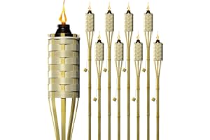 Matney Bamboo Torches for Outside - XL 60 Inches (8 Pack) - Includes Metal Oil Canisters with Snuffer Covers - Torches Outdoor - Patio Outdoor Decorating & Parties