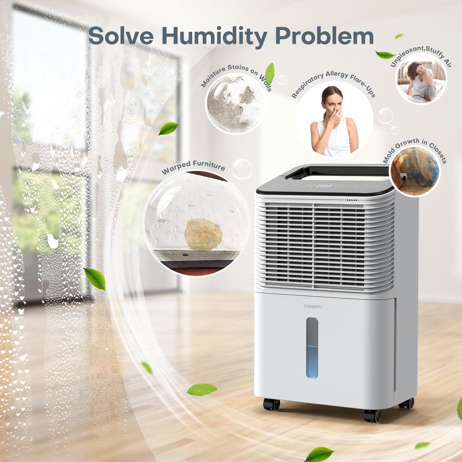 CONOPUPlus Luftentfeuchter 16L/Tag, Ultra-leiser Luftentfeuchter Elektrisch, Intelligentes Zentralsteuerungs, AUTO Modus, Feuchtigkeitsanzeige Licht, 24H Timer, Raumentfeuchter, Mehr Effizient 9