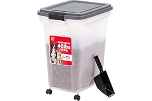 IRIS USA Dog Food Storage Container 40 lbs, Attachable Wheels, & Included Scoop, for Dog Cat Birds and other Pets, Food Storage Bin, Keep Fresh, Easy Mobility, BPA Free - Made in the USA, Dark Gray