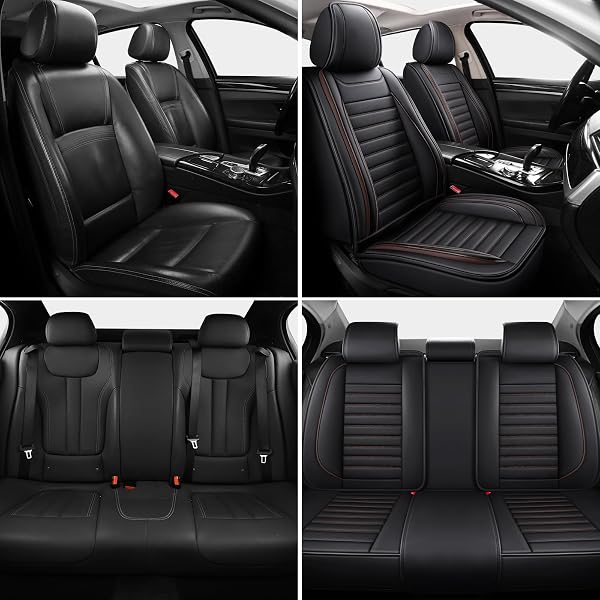 MINGBRON CAR SEAT COVERS FULL SET, 5 SEATS FRONT SEAT COVER AND BACK SEAT COVERS FOR CARS, AUTOMOTIVE SEAT COVERS, LEATHER WATERPROOF CAR SEAT PROTECTORS UNIVERSAL FOR CARS BROWN