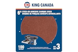 King Canada 6-Inch Stick-On Adhesive Discs, Wood Sanding Discs, 100 Grit, 3-Count (SD-6-K-100)