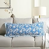 CPC Blue Sapphire 100% Cotton Block Print Ruffle Sham Cover 14X36 inch, Handmade Boho Floral Pillowcase, Farmhouse Cottagecore Bedding, Soft Decorative Lumar Cushion Cover for Bedroom Décor