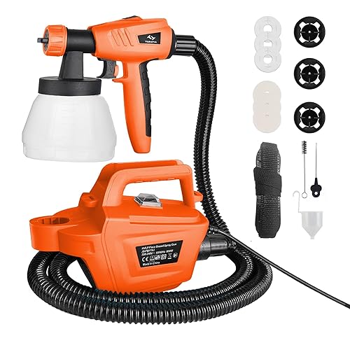Fence Paint Sprayer Tilswall Pro 800W, Electric HVLP Paint Spray Gun with 3 Nozzle Sizes, 3 Spray Patterns, and 1300ML Detachable Container for Fences, Sheds, Decking, Garden Furniture (Orange)