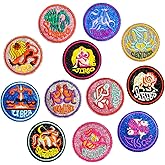 12pcs Embroidered Cloth Patches Iron-on or Sew-on Decorative Repairing Motif Badges Applique Dress Accessories(Zodiac Signs)