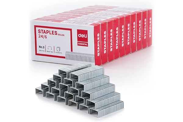 EZWORK Standard Staples, 1/4 Inch Length, 25 Sheet Capacity, 10000 Count, 10 Pack General Purpose Jam Free Sharp Chisel Point