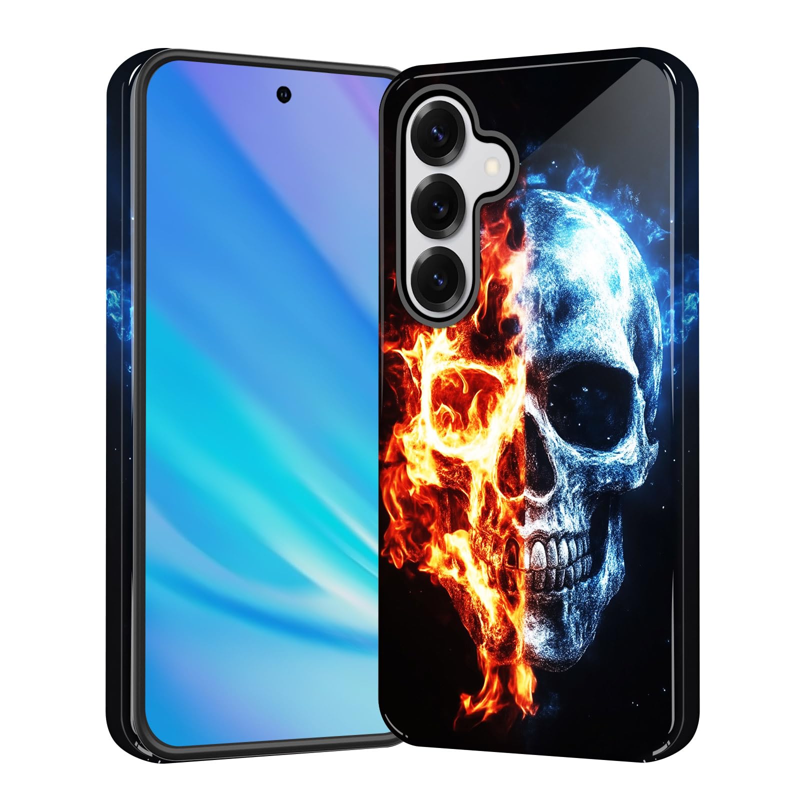 KJFHDJFDH for Galaxy S24 FE Case, Heavy Duty Shockproof Protection Soft Silicone Rubber+Hard Plastic Hybrid Protective Case for Samsung Galaxy S24 FE 6.7" 2024,Flaming Skull