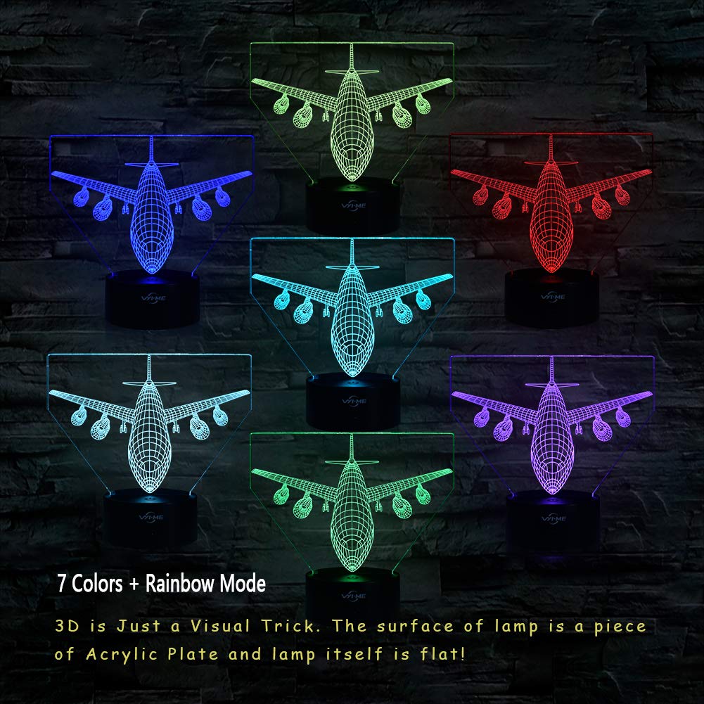 LED Visual 3D Lamp, Aircraft Illusion Night Light for Nursery Bedroom Desk Table Decoration, Creative Festival Birthday Day Children Gift (Aircraft 1)