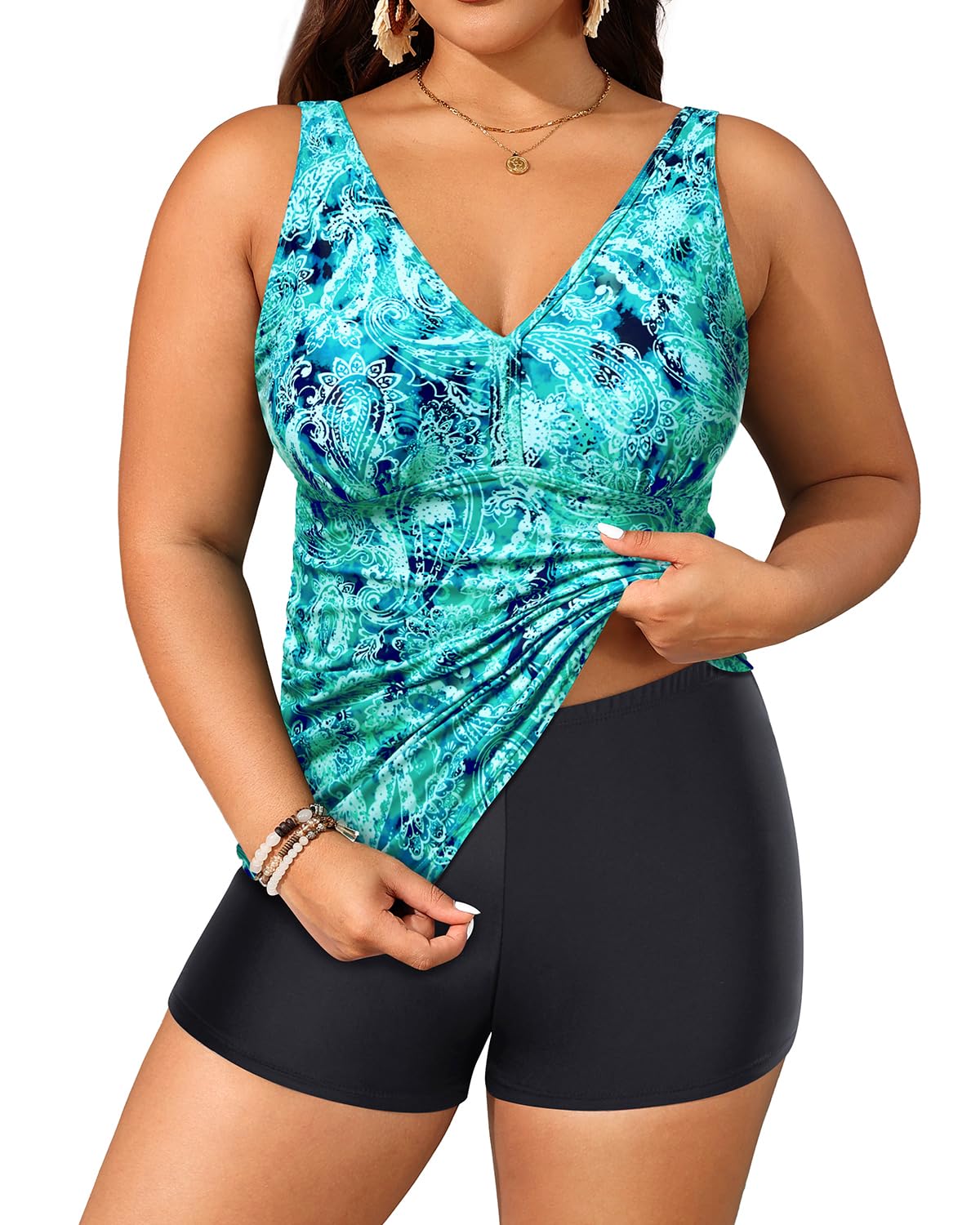 Yonique Tankini Swimsuit Tankini Tankini Womens Black Yonique Plus Size Tankini Swimsuit - Striped Women's Two Piece With Boyshort Bottom Striped Tankini Set