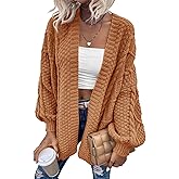 Dyexces Womens Oversized Cardigan Sweaters Open Front Cable Knit Lantern Long Sleeve Chunky Outwear Coats