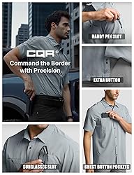 CQR Men's Short Sleeve Tactical Shirts, UPF