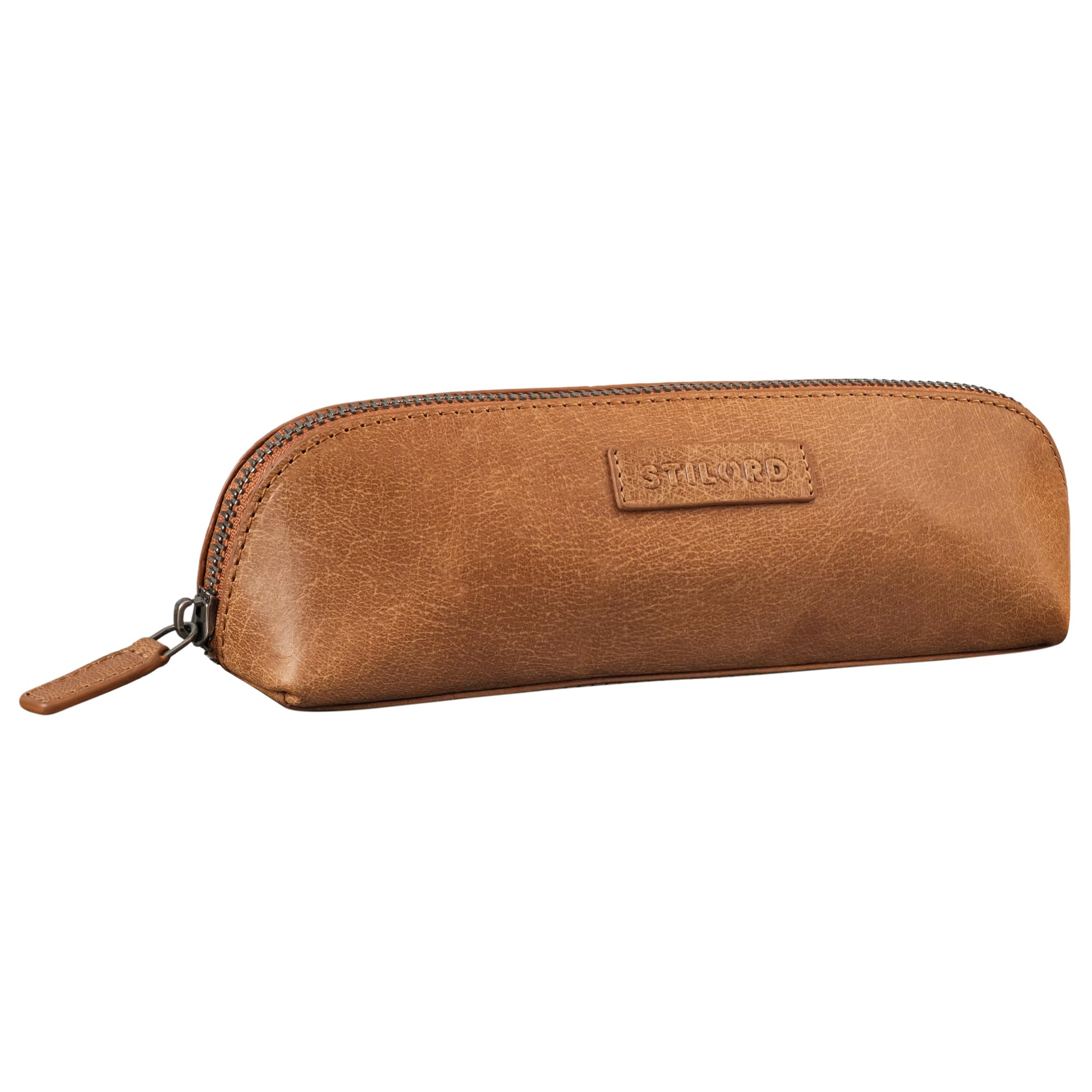 STILORD 'Alfons' Slim Pencil case Leather Vintage with Zipper Cosmetic Bag Pencil case Pencil roll Pencil case case Genuine Leather, Colour:Tropica - Brown — image 1
