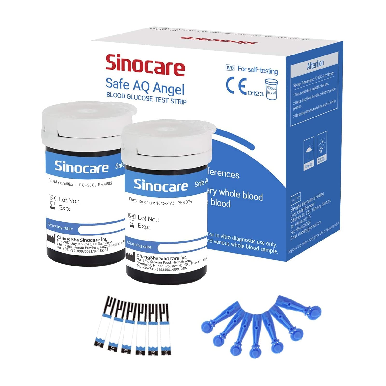 sinocare (Safe AQ Angel) Diabetes Strips/Blood Glucose Test Strips x 50 pcs (Only for sinocare Safe AQ Angel Blood Glucose Monitor)