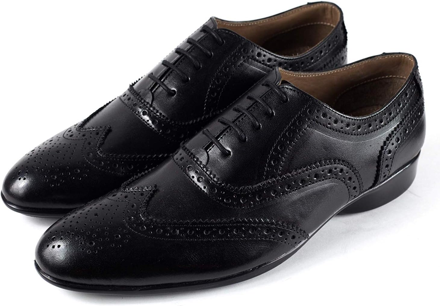 Cobblestone Semi Formal Wingtip Brogue Full Grain Leather Shoes for Men - Black