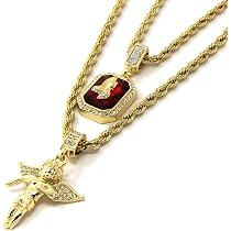 Jewel Town Mens Gold Angel & P Ruby Bundle Set Cz Pendant Hip Hop ...