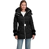 Laundry by Shelli Segal womens Stretch Quilted Puffer Coat– Winter Jacket With Faux Fur Trim, Belt W/Buckle