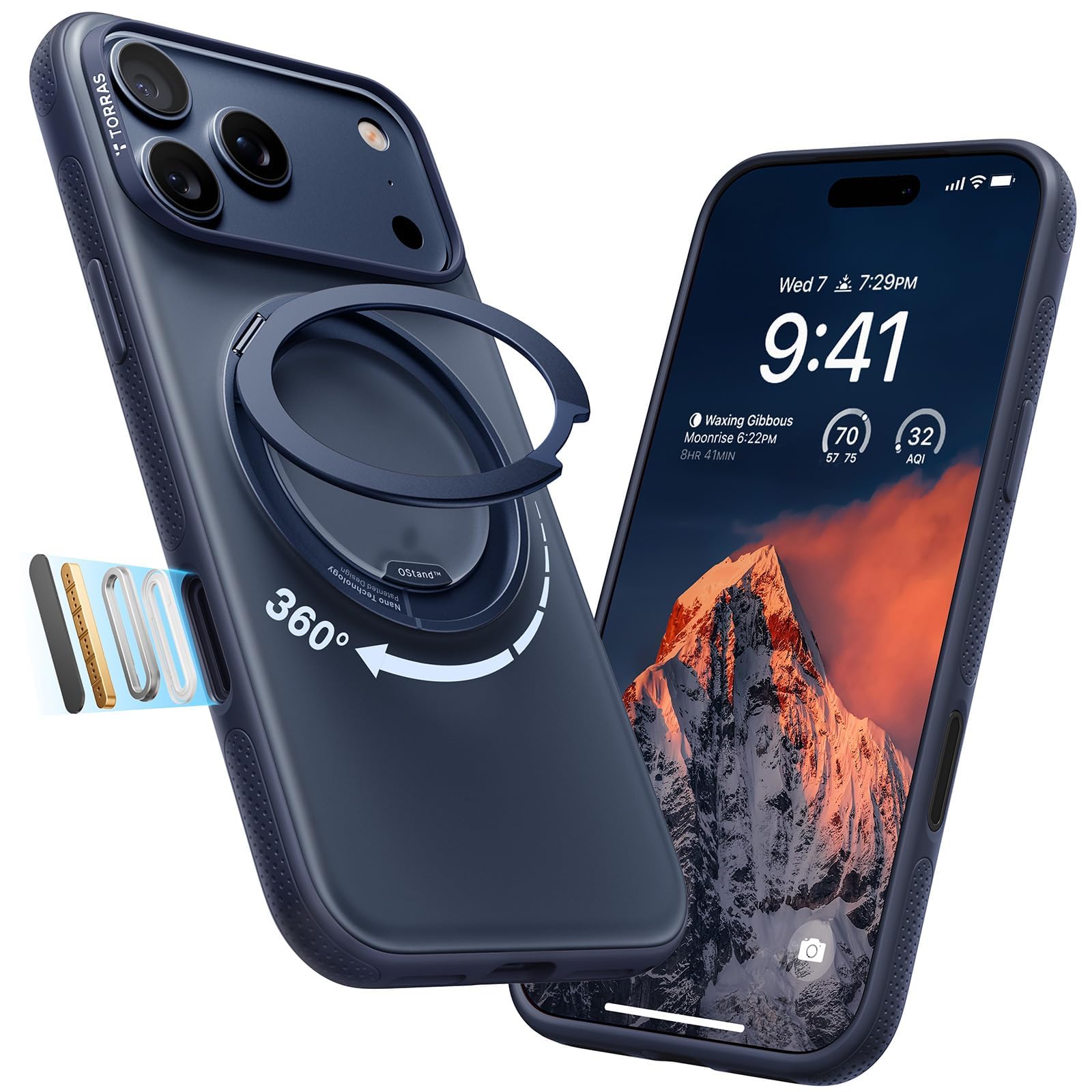Photo 1 of TORRAS for iPhone 17 Pro Case 360 Magnetic Stand O3 Fitness Series, [Fit for MagSafe] [360° Rotating Kickstand] 4X Mil-Grade Shockproof, Camera Control Button, Slim, Translucent Deep Blue