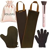 4 Pack Self Tanning Mitt Applicator Kit, Reusable &amp; Washable (Brown) | with Ultra Soft Self Tanner Mitt, Self Tan Back Applicator, Exfoliating Glove, Flat Top Face Tanner Brush, for Sunless Tan