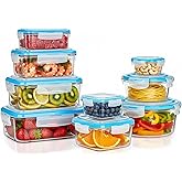 KICHLY Glass Meal Prep Containers with Airtight Lids – Pack of 9 Glass Food Storage Containers, BPA-Free, Leakproof Lunch Box