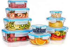 Kichly 18pcs Glass Food Storage Containers with Airtight Lids, BPA Free and FDA Approved, 9 Lids and 9 Containers for Meal Pr