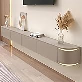 Quvex 47.2" Floating TV Stand Fully Assembled, Wall Mounted Entertainment Center Media Console Cabinet with Curved Edge, Floating TV Console Table with Storage Drawers & Door, for Living Room TVs