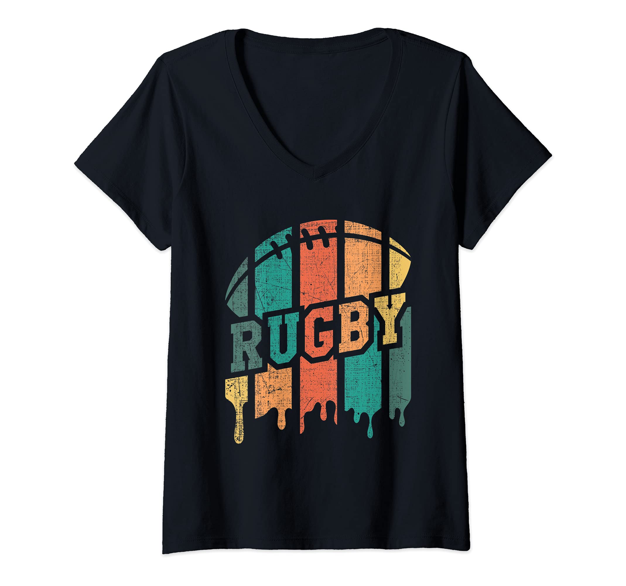 Womens Vintage Retro Rugby Player Rugby Fan Rugby Coach V-Neck T-Shirt