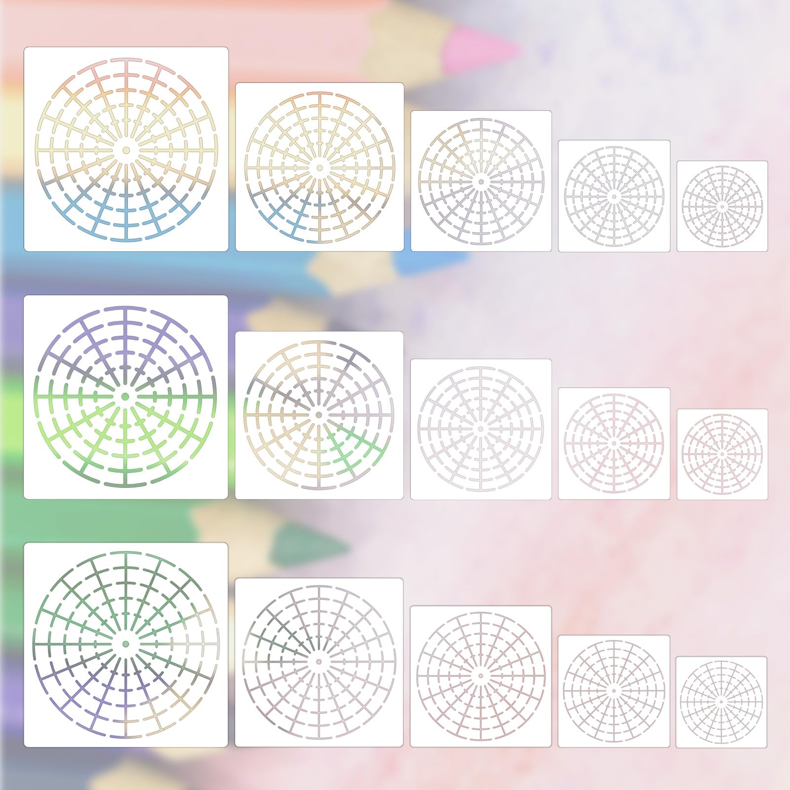 15Pcs Mandala Dot Painting Stencils, 8/12/16 Segment 3/4/5/6/8 Inches Reusable Stencils Segment Mandala Template Dot Painting Tool Set for DIY Wall Tile Paper Fabric Glass Metal Art