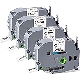 Hehua 24mm Label Tape Compatible for Brother P Touch Label Maker TZe TZ Tape 24mm 0.94 Laminated White 1 Inch TZe-251 TZe251 TZ-251 TZ251 for Ptouch PTD600 PT-D610BT PT-P710BT PTP700 Printer, 4-Pack