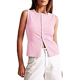 BAIGRAM Women Button Down Fitted Ribbed Tank Tops Cute Summer Sleeveless Vest Tops Going Out Y2K Trendy