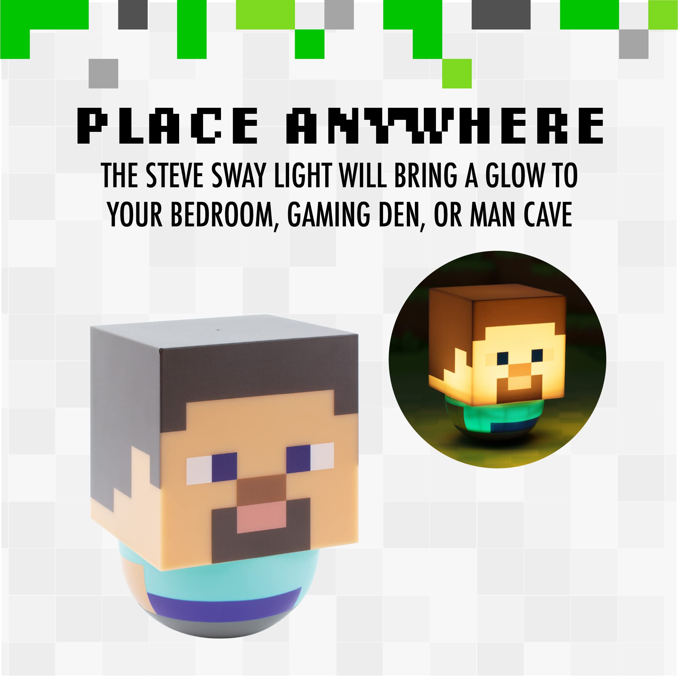 Paladone Steve Swaying Night Light for Kids | Officially Licensed Minecraft Bedroom Decor, Multicolour, one Size