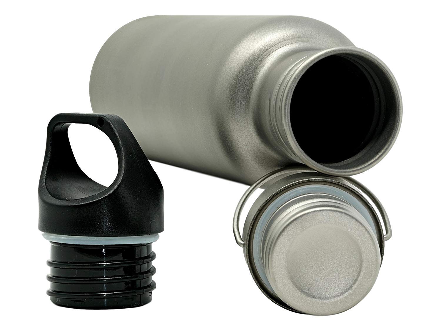 Valtcan Titanium Bottle Canteen Water Sports Drink Holder Canister 750ml 24oz with Ti Cap and BPA free Cap Handle and Carrying Stuff Sack