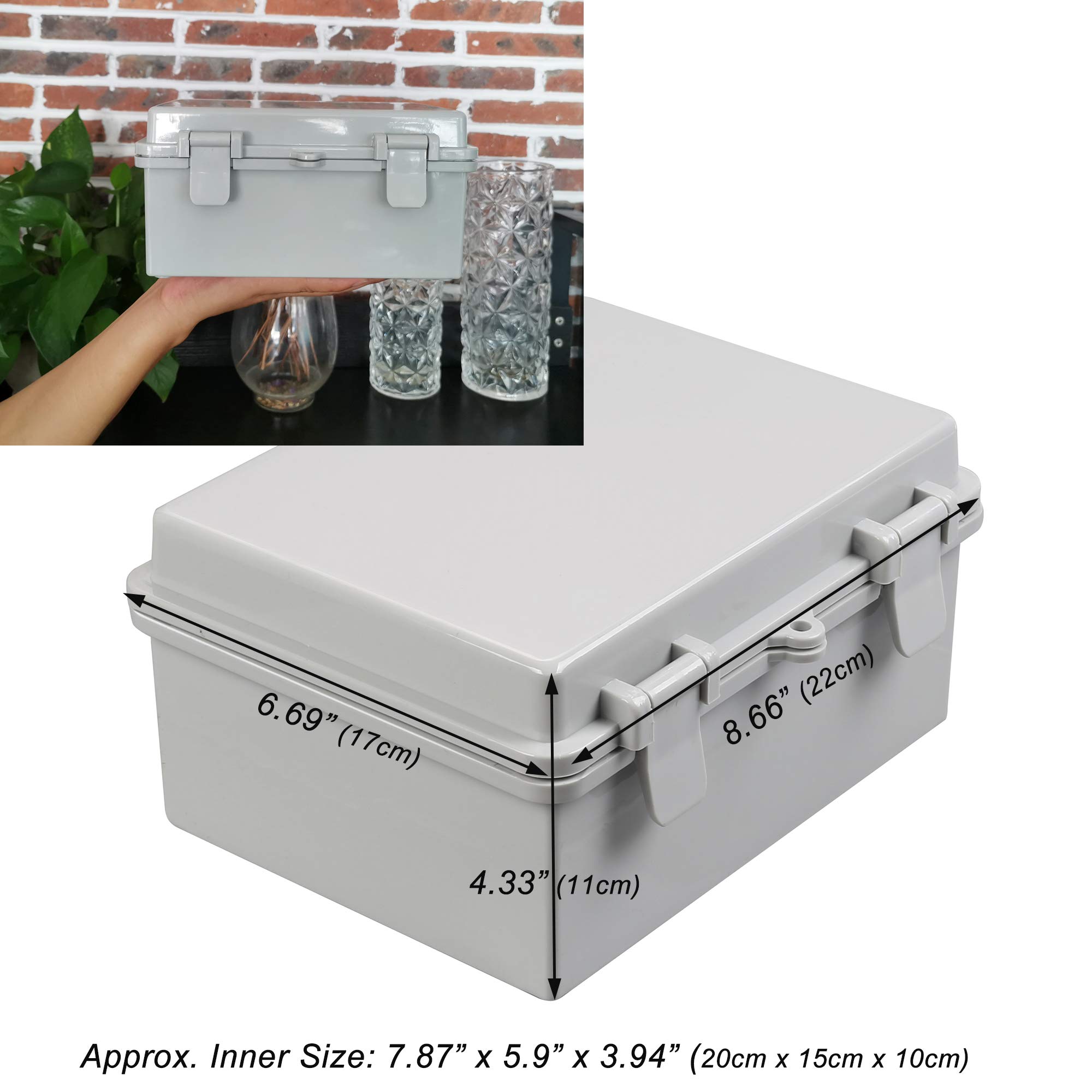CrocSee ABS Plastic Dustproof Waterproof IP65 Junction Box Universal Durable Electrical Project Enclosure with Lock (8.6