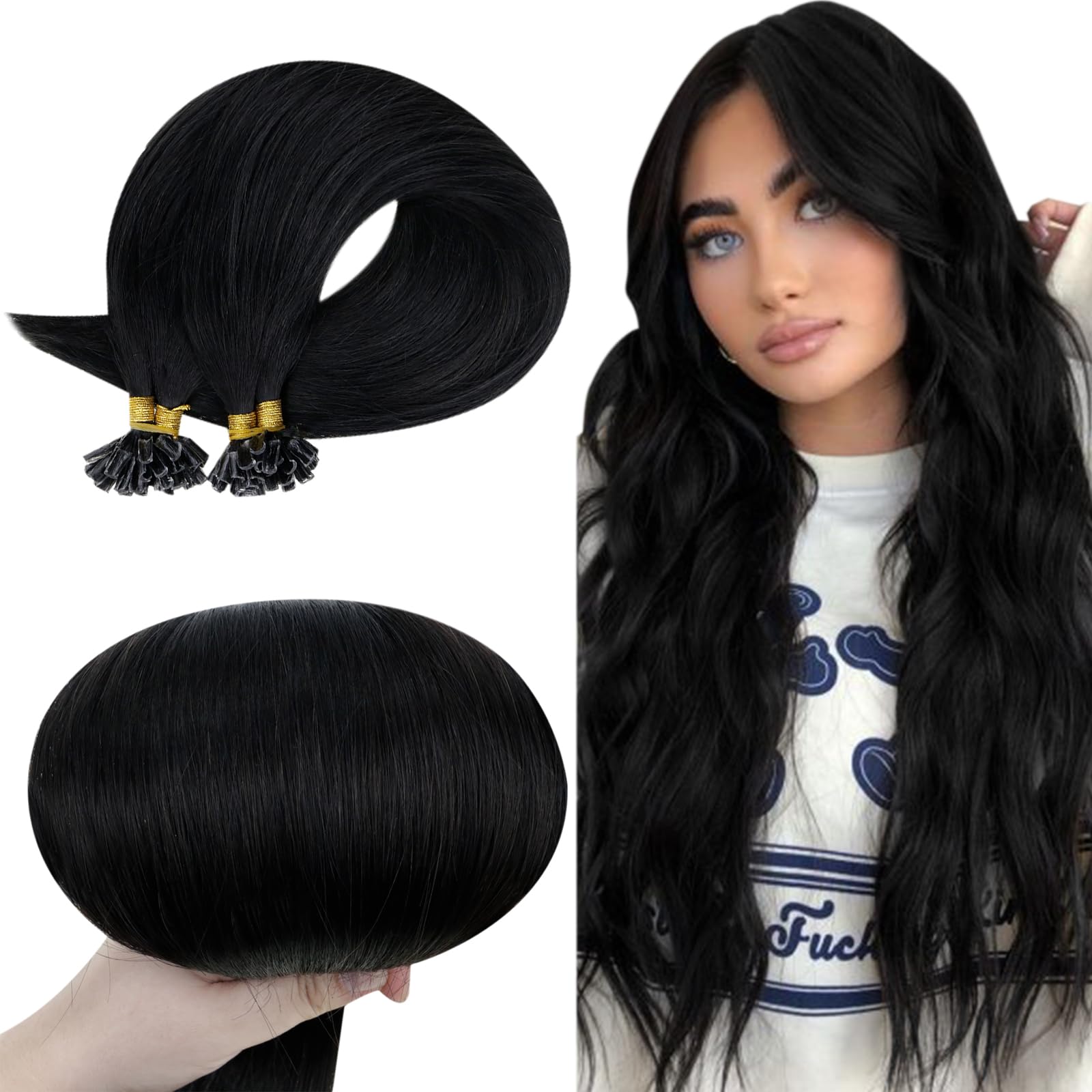 RUNATURE U Tip Hair Extensions Real Human Hair 18 Inch 50g 50s/Pack Black Hair Extensions Remy Straight Hair #1