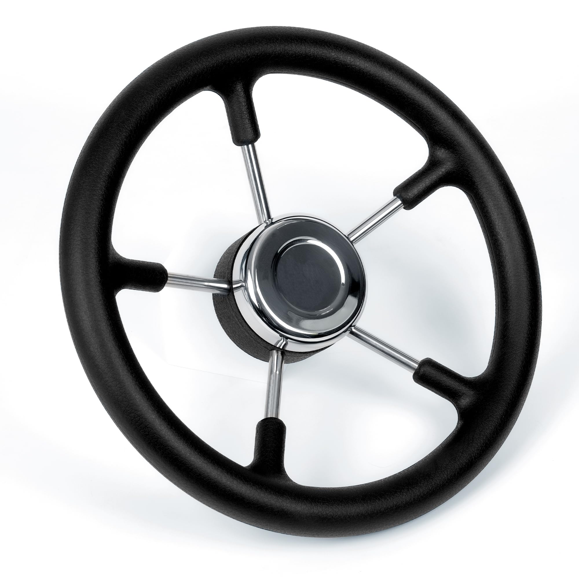 Photo 1 of 13" Stainless Steel Boat Steering Wheel, Pontoon Boat Steering Wheel with Anti-Slip PU Foam Cover and 5-Spoke Design