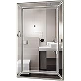 Metro Beaded Wooden Frame Bathroom Mirror 24"x36" Large Framed Deco Wall Mirror with Angled Beveled Frame for Living Room Ent