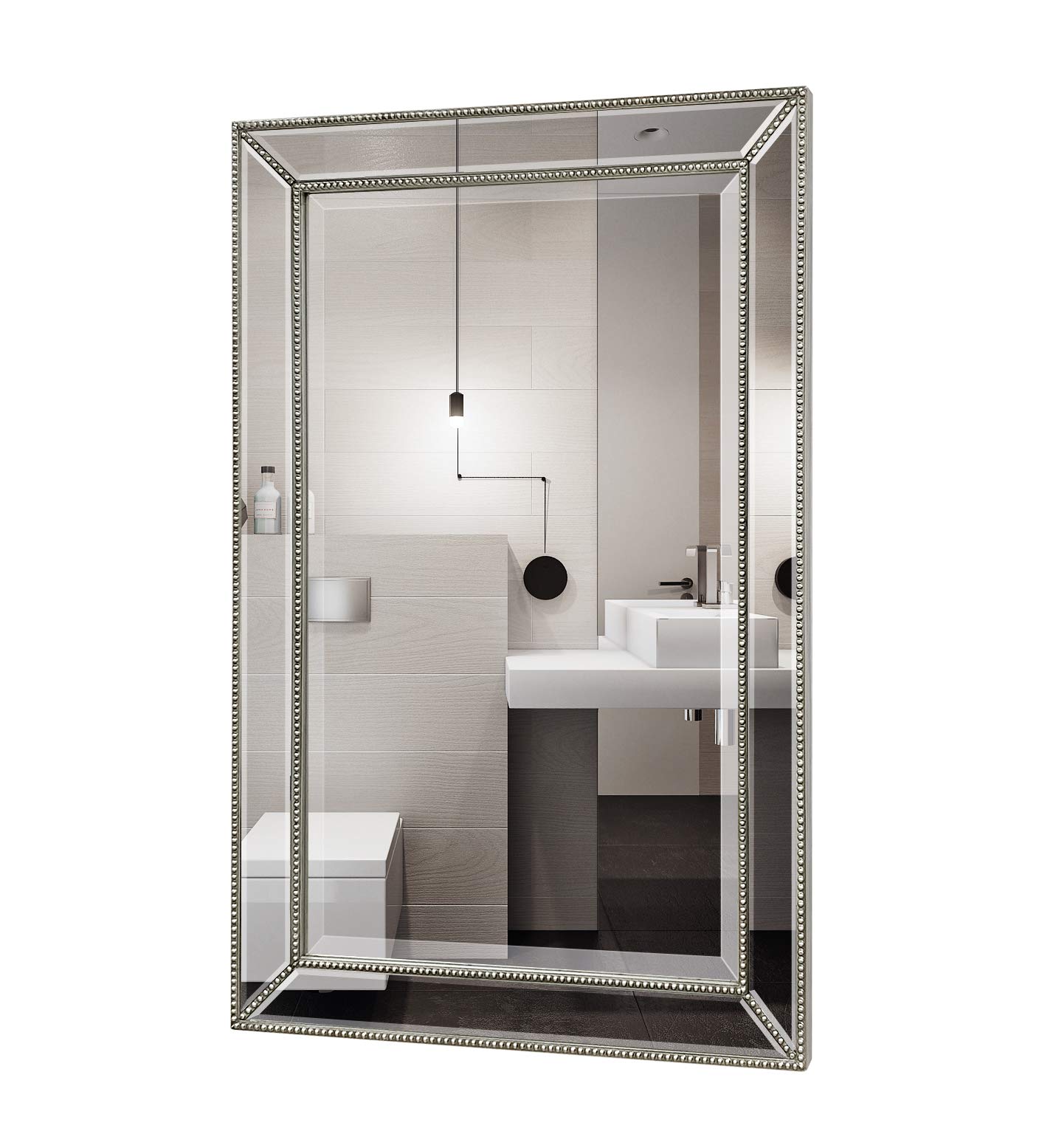 Photo 1 of **SMALL DAMAGE**Metro Beaded Wooden Frame Bathroom Mirror 24"x36" Large Framed Deco Wall Mirror with Angled Beveled Frame for Living Room Entryways, Washrooms (#RFM2436S)