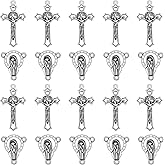 YionZian 30Pcs/15Sets Alloy Jesus Rosary Cross and Center Medal Charms Pendants Oval Chandelier Links For Catholic Jewelry Making DIY Necklace Bracelet