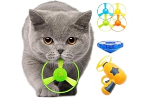 Svemei Cat Fetch Toy, Interactive Flying Cat Toy with 1 Light Up Spinning Tops, 1 LED Flying Propellers and 4 Flying Propellers, Dog Cat Kitten Tracks Toy for Training Hunting Chasing(Yellow)