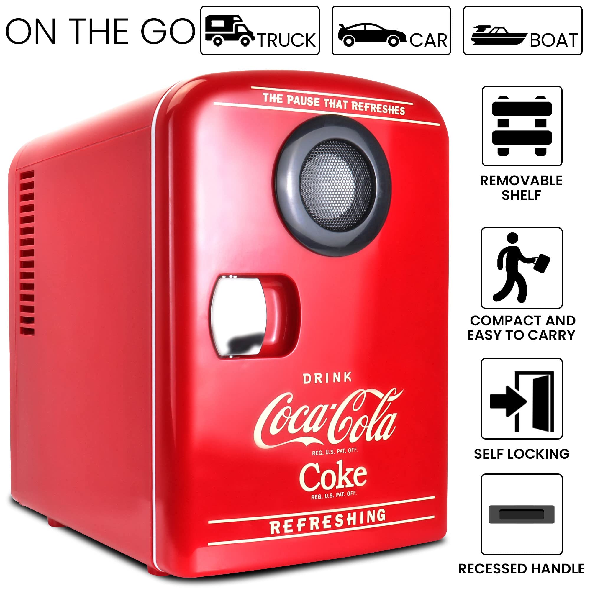 Koolatron Mini Fridge Bluetooth - Portable Small Cooler for Bedroom Office Makeup Compact Beverage Chiller for Drink Soda Wine Use In Car Dorm Patio 6 Can