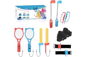 Switch Sports Accessories Bundle for Switch, 12 in 1 Family Accessories Kit with Sword, Grip, Golf Clubs, Leg Straps, Tennis 