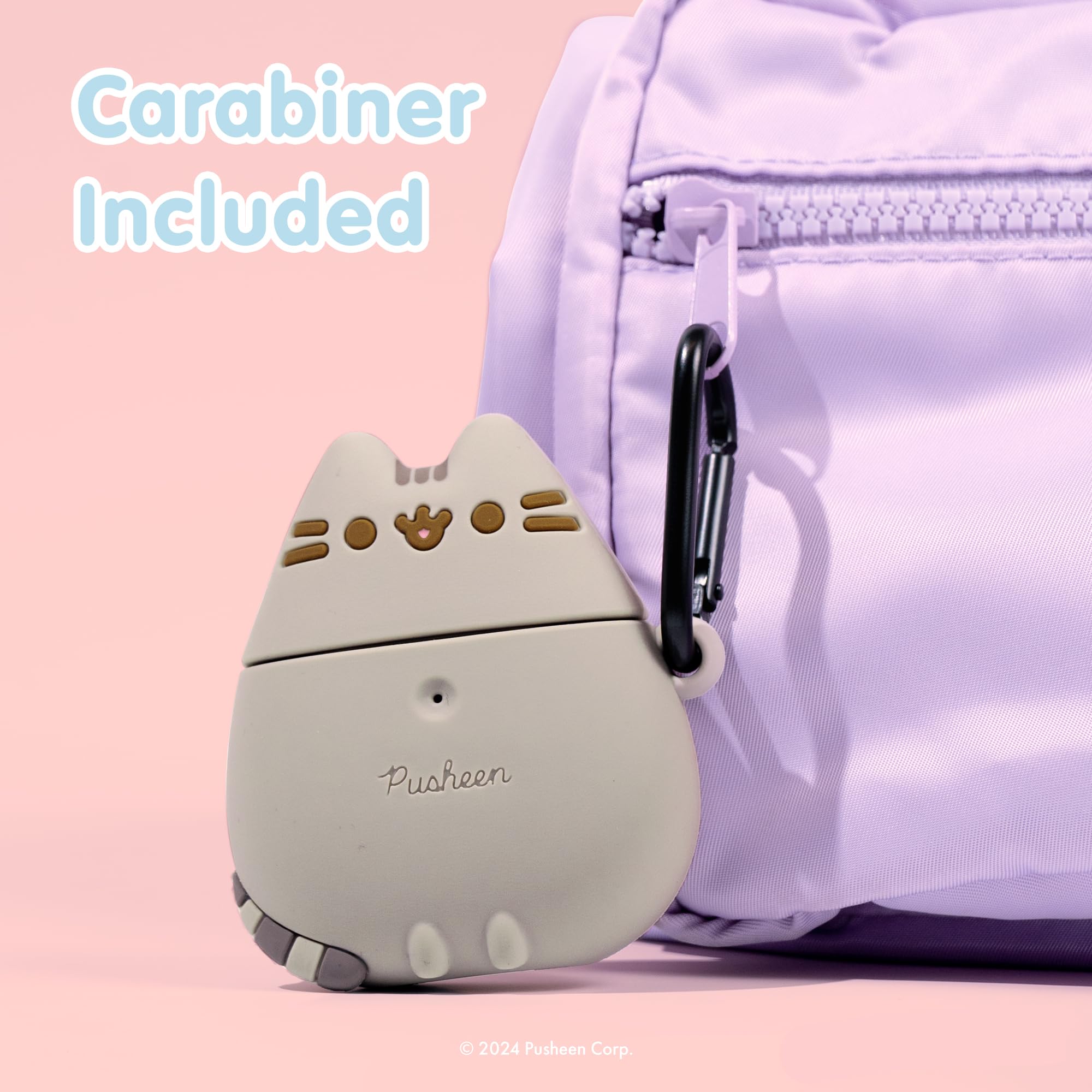 iFace x Pusheen Cute Silicone Protective Cover Designed for AirPods 1/2 Case [Carabiner Clip Included] [Wireless Charging Compatible] - Standing