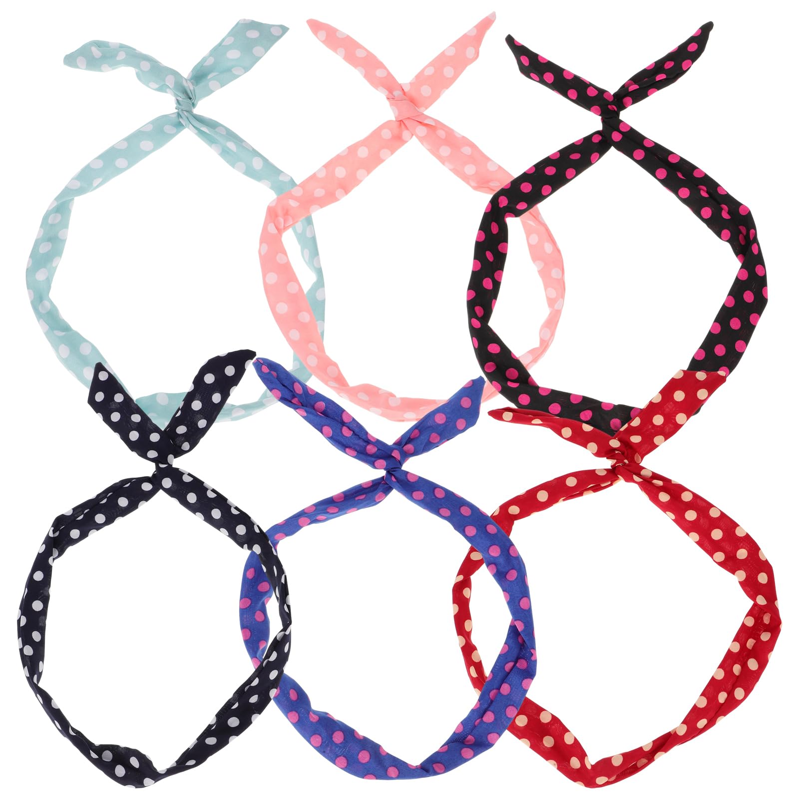 Lurrose 6Pcs Wire Headbands for Women, Retro Polka Dot Adjustable Hair Bands, Flexible Twist Bow Headband Set, Stylish Vintage Hair Scarf for Girls (Random Patterns)