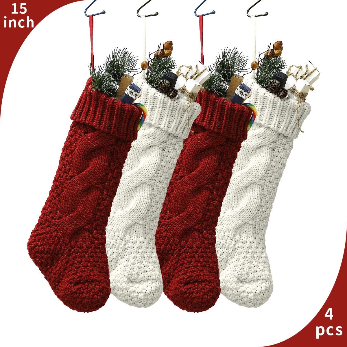 Bearfun Knit Christmas Stockings 2 Pack 15 Inches Medium Size Candy Gift Bag Personalized Decoration 2019 New Unique Ivory White Seasonal Decor Home Kitchen
