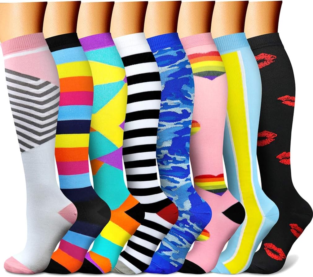 CHARMKING Compression Socks for Women & Men 8 Pairs 15-20 mmHg is Best Graduated Athletic,Running, Flight Travel,Cycling