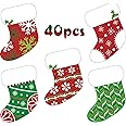 Blulu 40 Pcs Mini Colorful Christmas Stocking Cut-Outs Assorted Xmas Stocking Cut-Outs with Glue Point Dots for Winter Bulletin Board Classroom School Christmas Candy Party Decorations